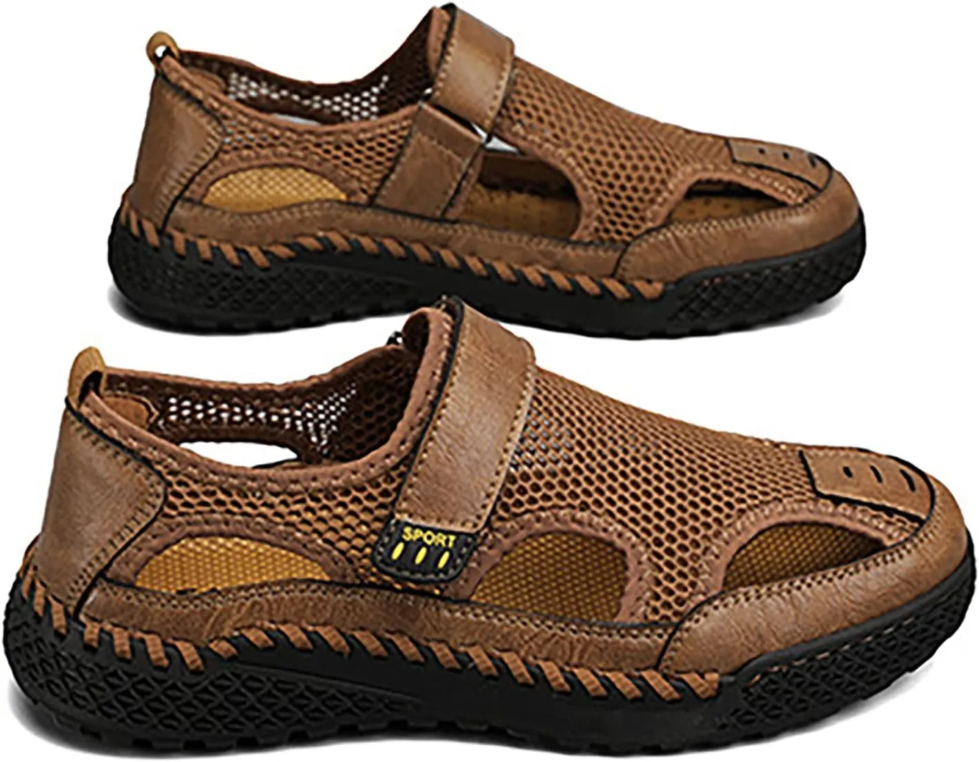 Men's Hollow Mesh Sandals Outdoor Hiking Closed Toe Shoes Athletic Lightweight Trail Walking Casual Water Shoes
