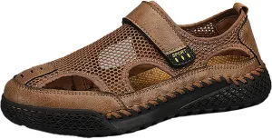 Men's Hollow Mesh Sandals Outdoor Hiking Closed Toe Shoes Athletic Lightweight Trail Walking Casual Water Shoes