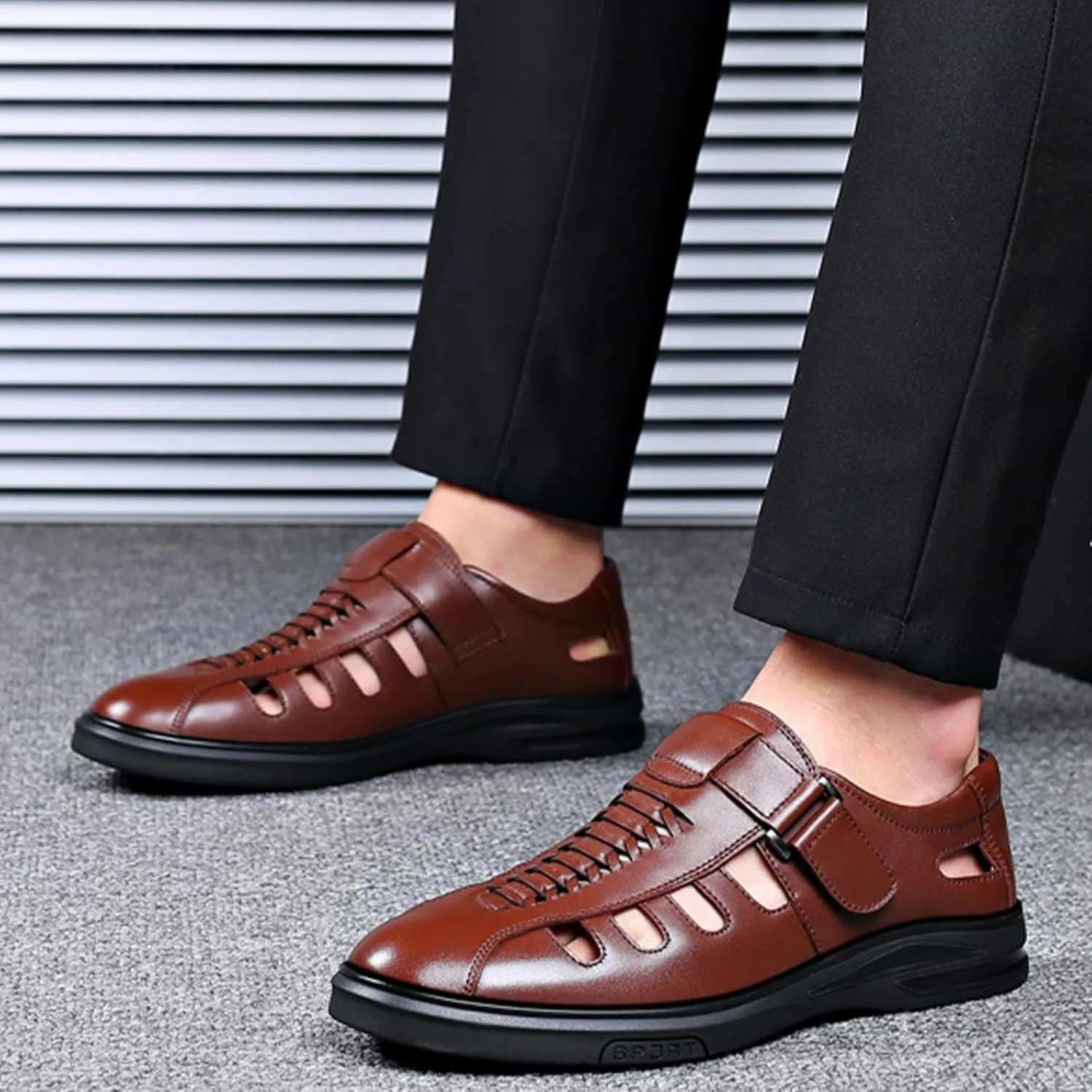 Men's Large Size Fashion Business Sandals, Casual Lace Up Roma Fisherman Shoes, Classical Concise Closed Toe Beach Shoes