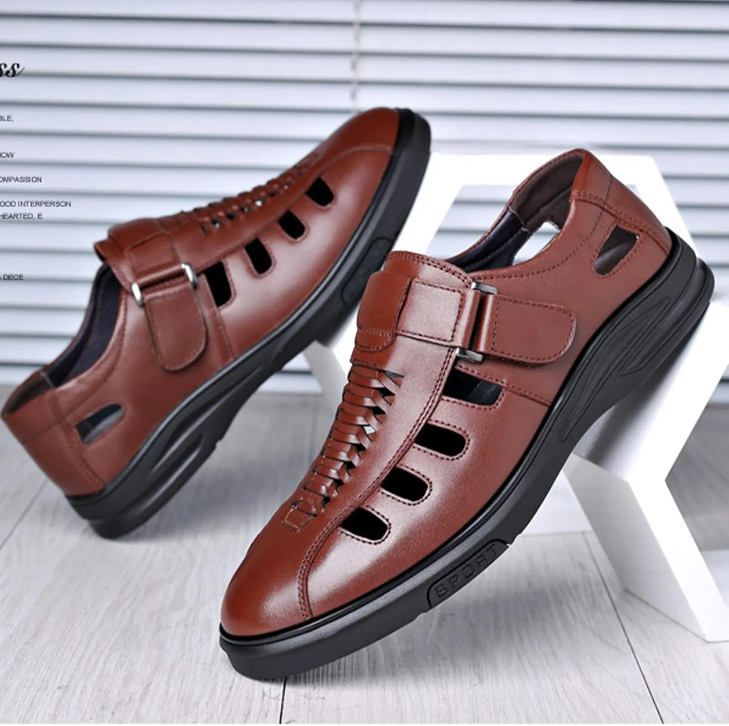 Men's Large Size Fashion Business Sandals, Casual Lace Up Roma Fisherman Shoes, Classical Concise Closed Toe Beach Shoes