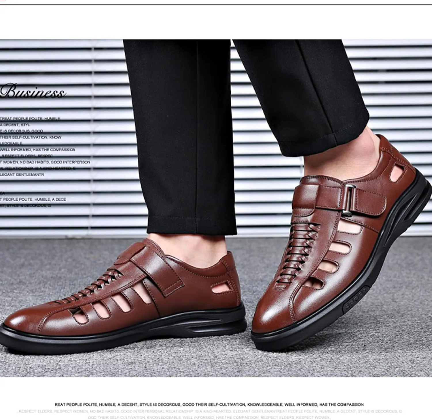 Men's Large Size Fashion Business Sandals, Casual Lace Up Roma Fisherman Shoes, Classical Concise Closed Toe Beach Shoes