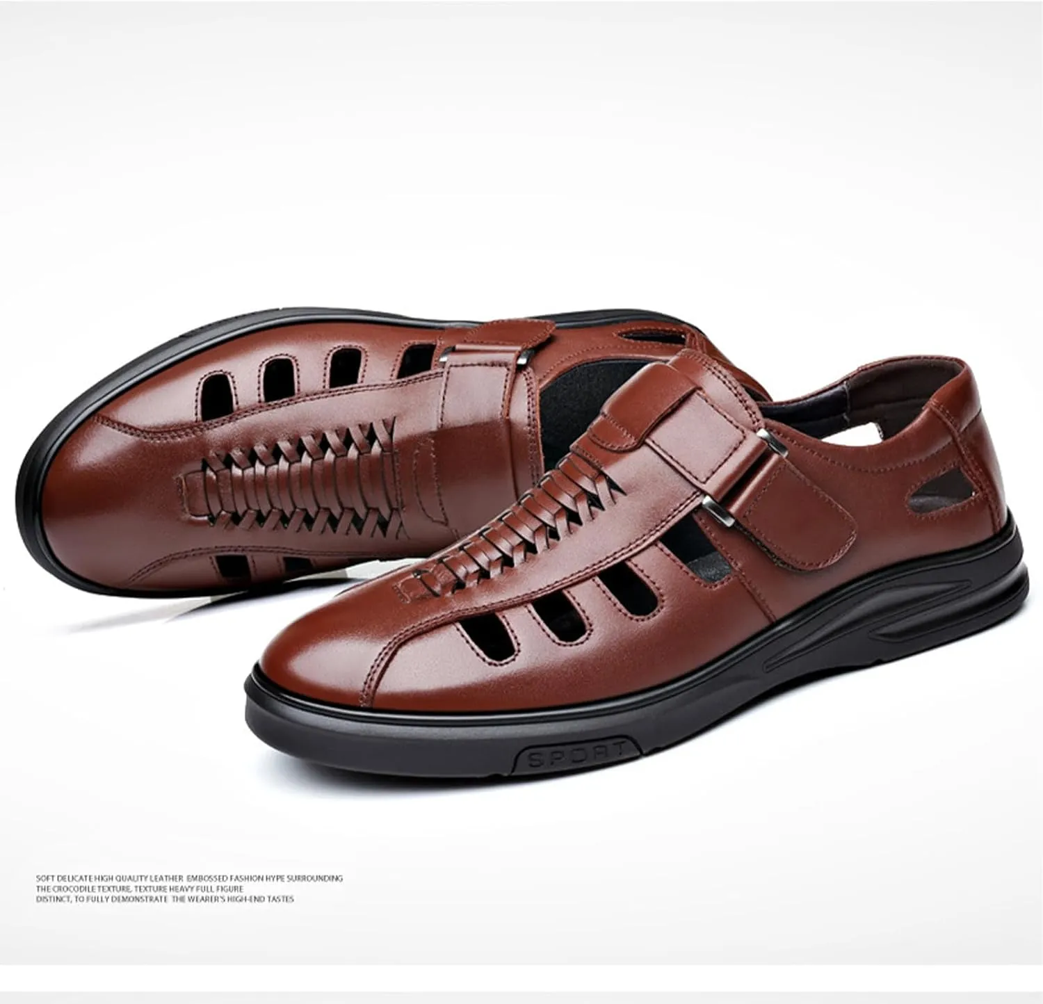 Men's Large Size Fashion Business Sandals, Casual Lace Up Roma Fisherman Shoes, Classical Concise Closed Toe Beach Shoes