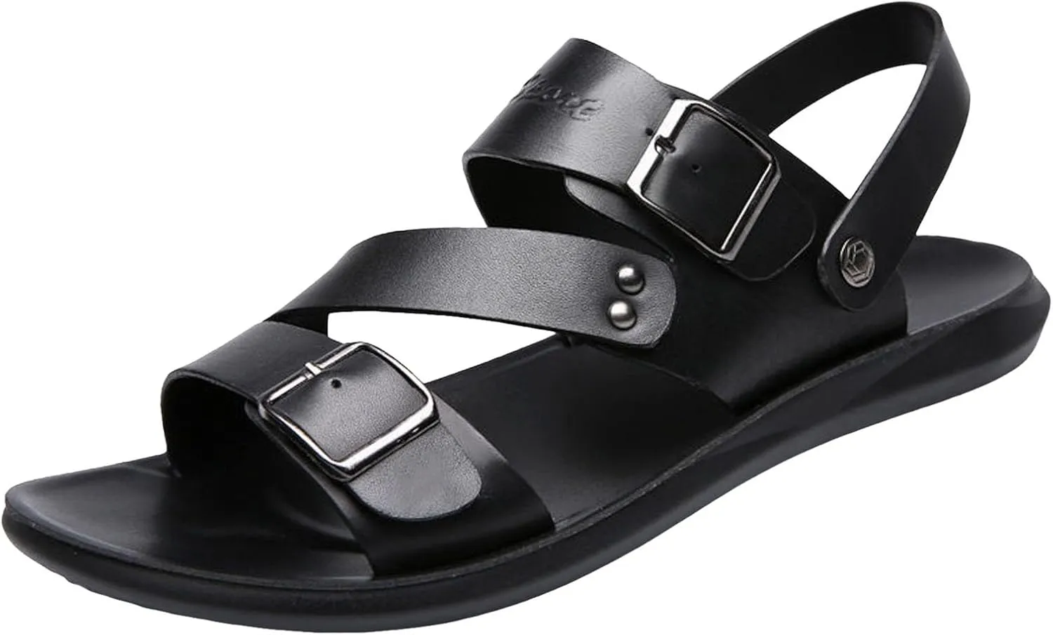 Men's Leather Buckle Sandals Casual Flat Walking Shoes with Adjustable Dual use Ankle Straps Non-Slip Comfy Beach Sandals