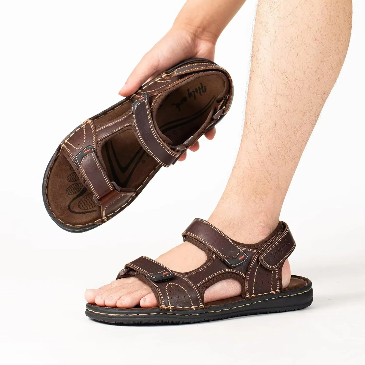Men's Leather Sandals, Comfortable Open-Toe Outdoor Beach Shoes