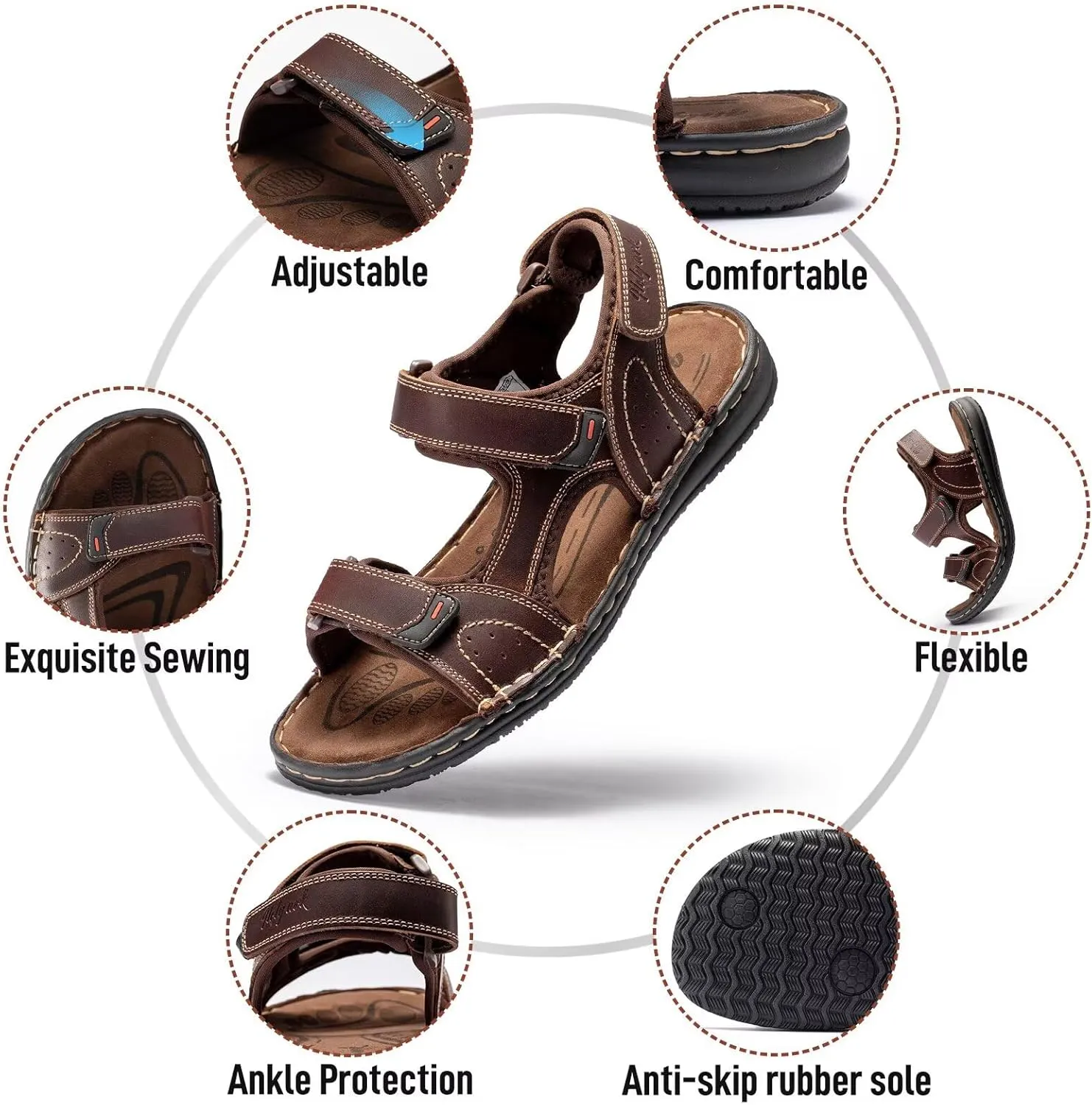 Men's Leather Sandals, Comfortable Open-Toe Outdoor Beach Shoes
