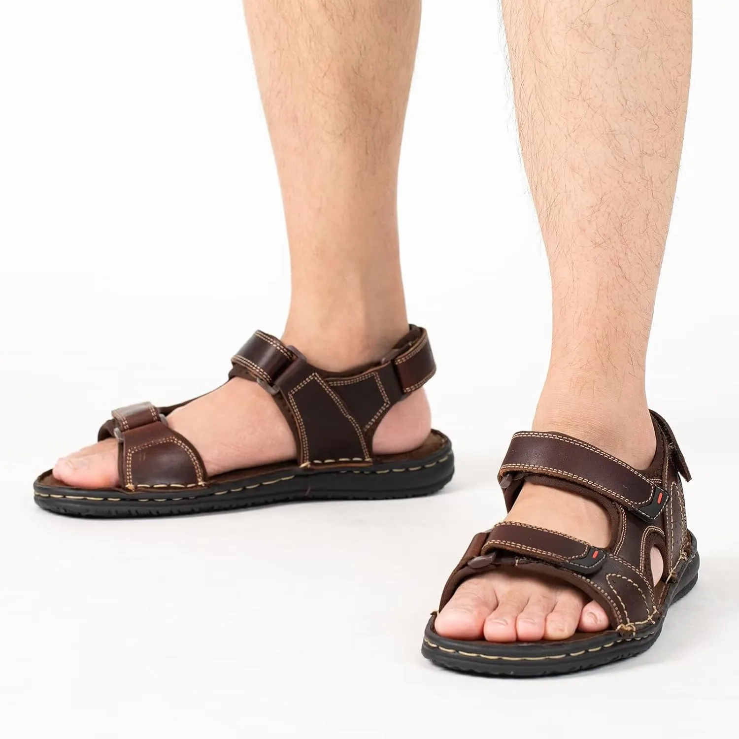 Men's Leather Sandals, Comfortable Open-Toe Outdoor Beach Shoes