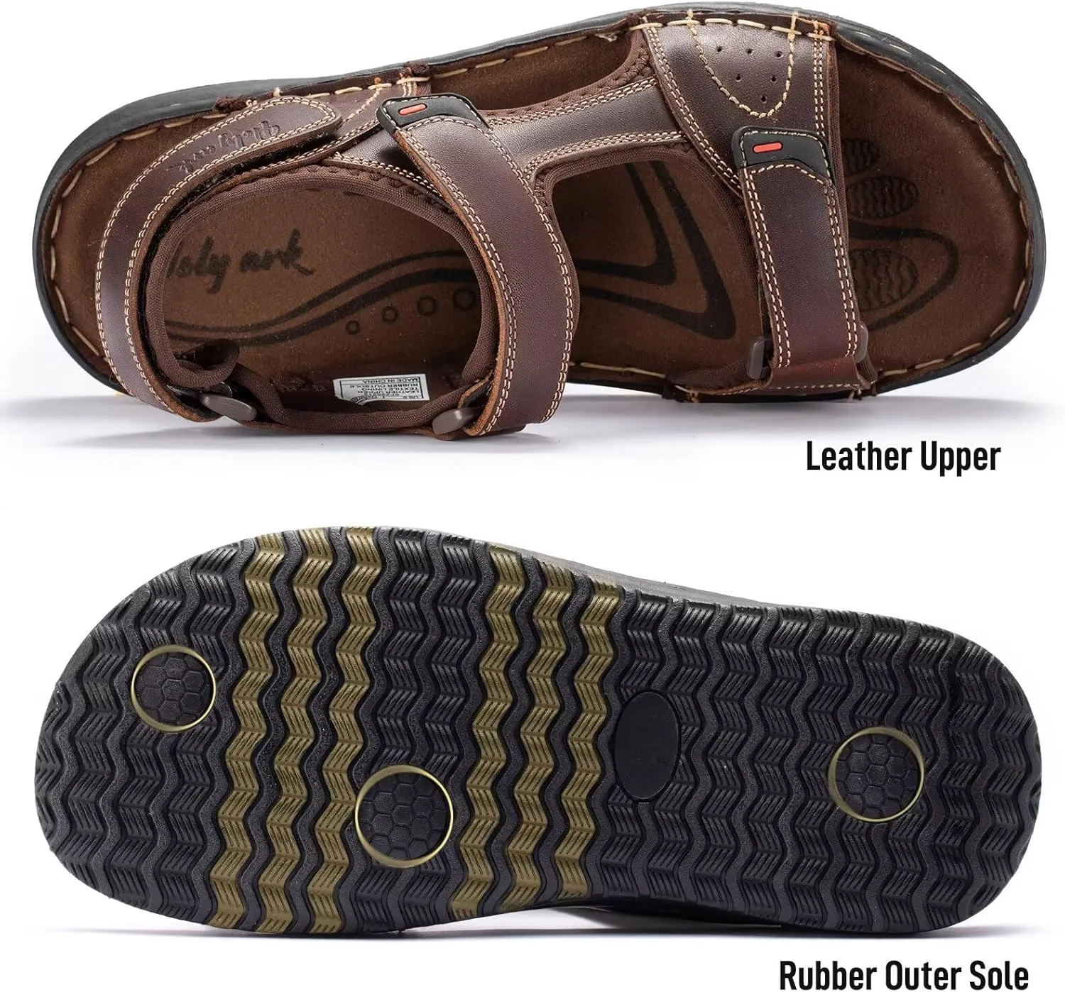 Men's Leather Sandals, Comfortable Open-Toe Outdoor Beach Shoes