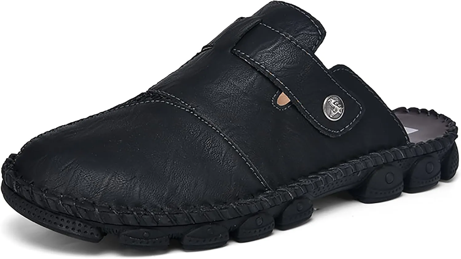 Mens Leather Slippers Closed Toe Mules Summer Casual Outdoor Sandals Beach Shoes