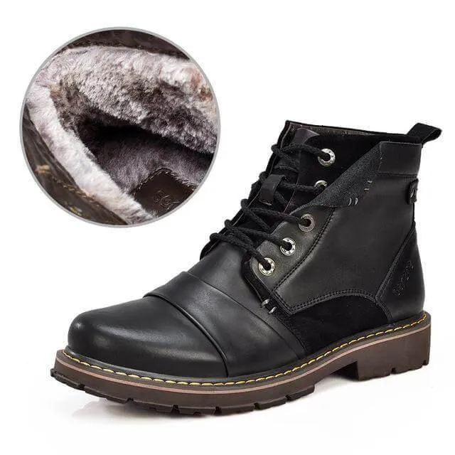 Mens Leather Winter Boots - Stylish Warm Footwear
