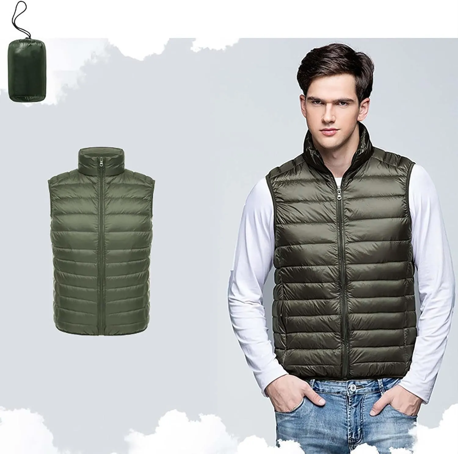 Men's Lightweight Puffer Vest Packable Warm Quilted Sleeveless Jacket Coats Waterproof Plain Outerwear for Work