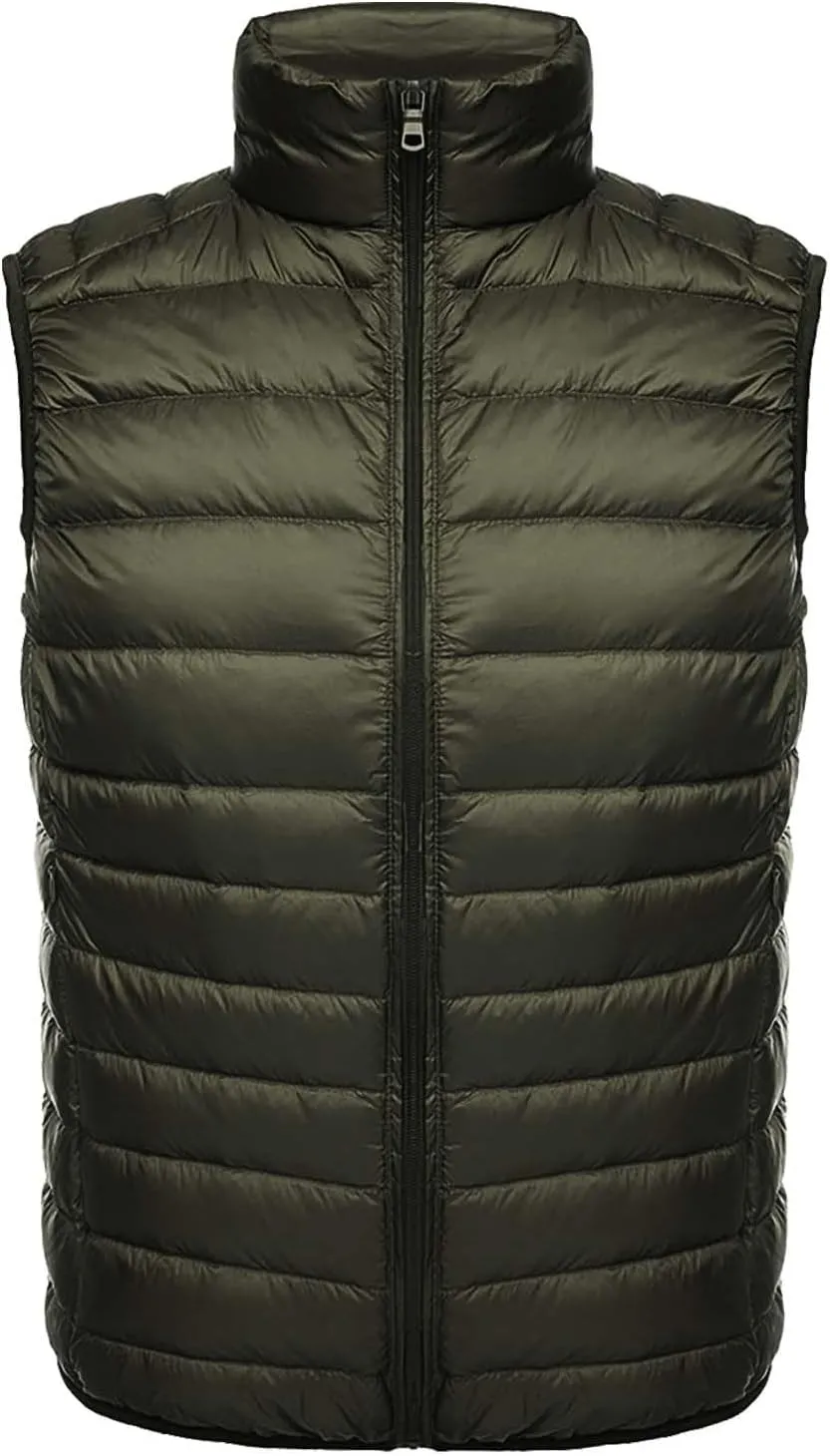 Men's Lightweight Puffer Vest Packable Warm Quilted Sleeveless Jacket Coats Waterproof Plain Outerwear for Work