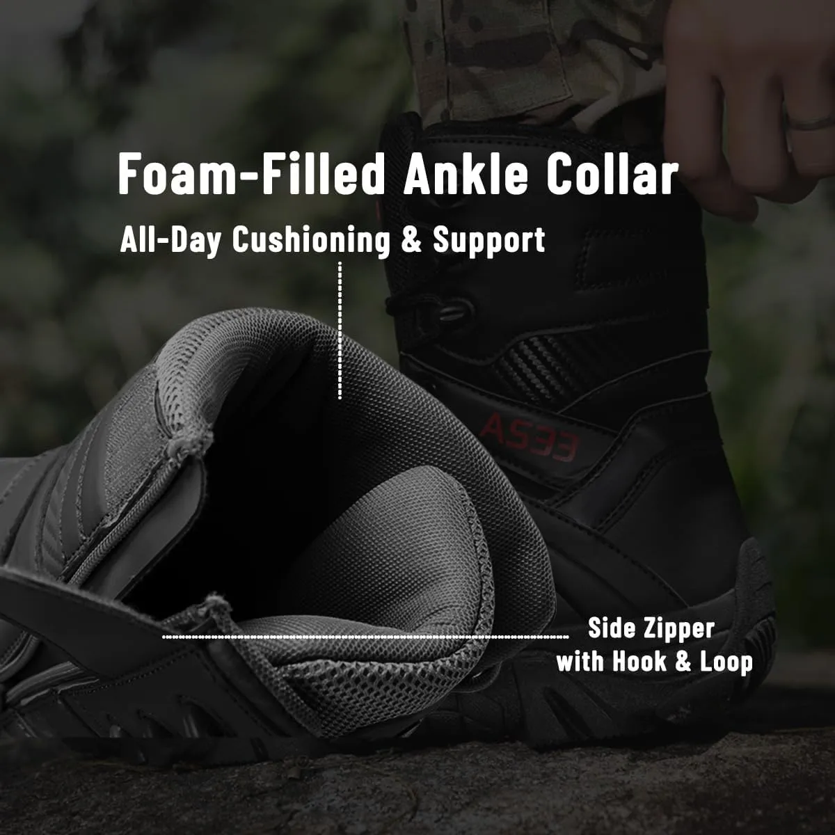 Men's Lightweight Tactical Combat Boots with Side Zipper & Slip-Resistant Sole