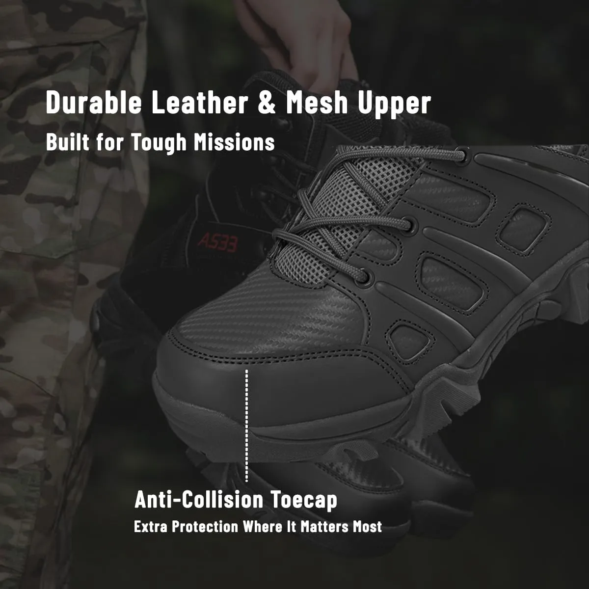 Men's Lightweight Tactical Combat Boots with Side Zipper & Slip-Resistant Sole