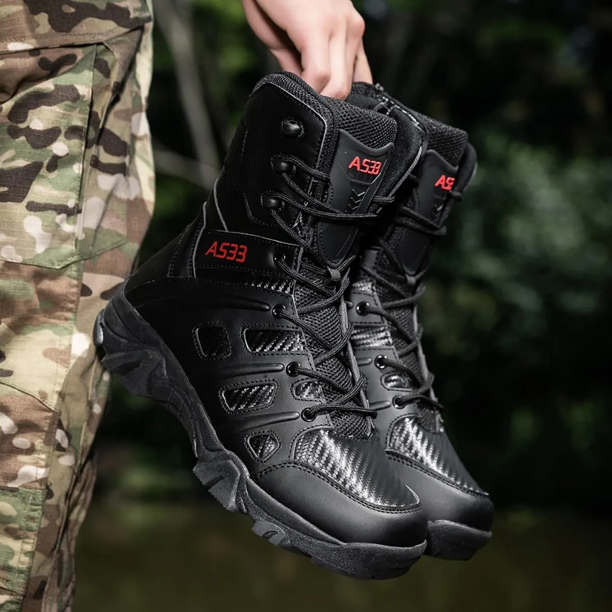 Men's Lightweight Tactical Combat Boots with Side Zipper & Slip-Resistant Sole