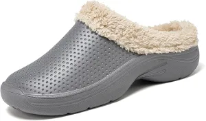 Men’s Lined Clogs Women’s Winter Fuzzy Slippers Waterproof Fur Lined Clogs Slip On Room Shoes Non-Slip Garden Shoes