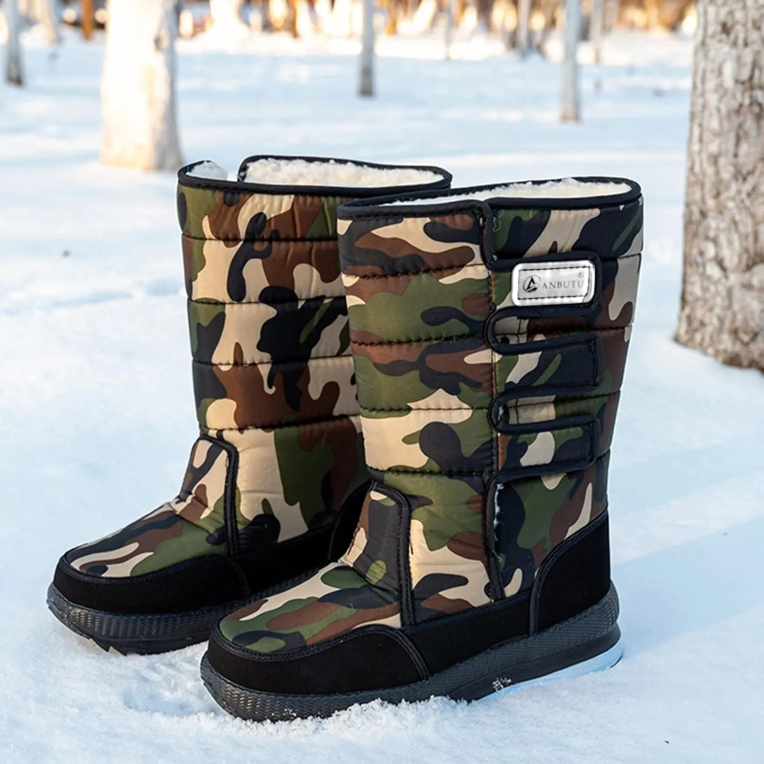 Men's Mid Calf Snow Boots Water Proof Insulated Winter Boots Fleece Lined Warm Boots Thick Bottom Outdoor Shoes for Men
