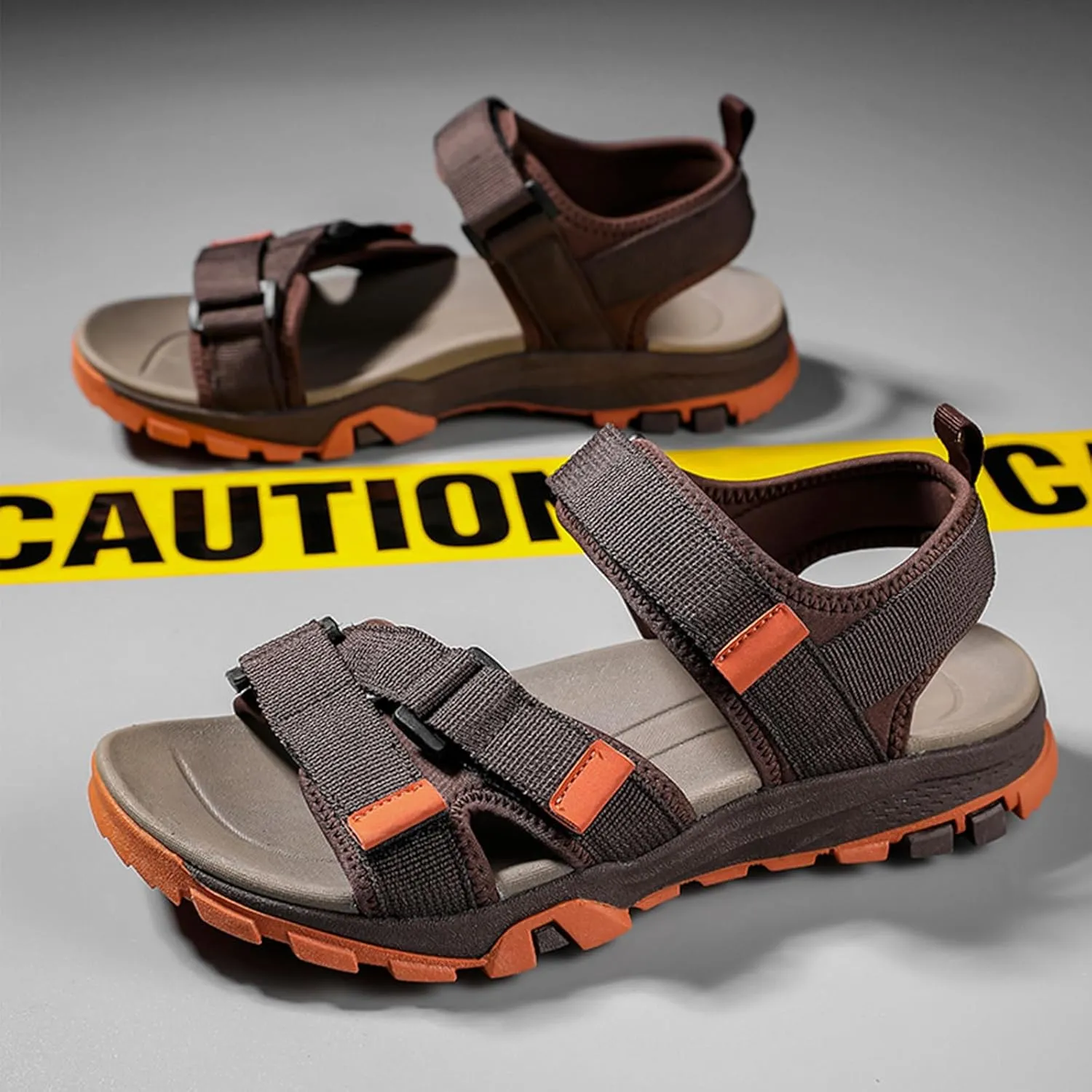Men's Real Leather Open-Toe Sandals, Handmade Fashion Hiking Sandals, Hollow Out Backpacking Beach Shoes