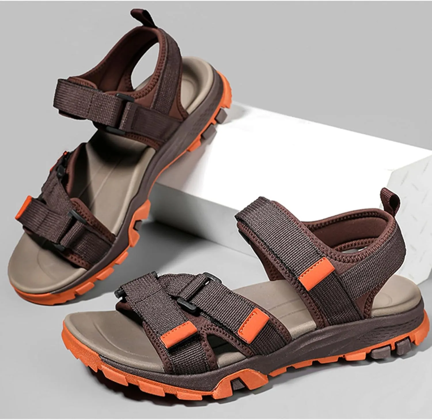 Men's Real Leather Open-Toe Sandals, Handmade Fashion Hiking Sandals, Hollow Out Backpacking Beach Shoes