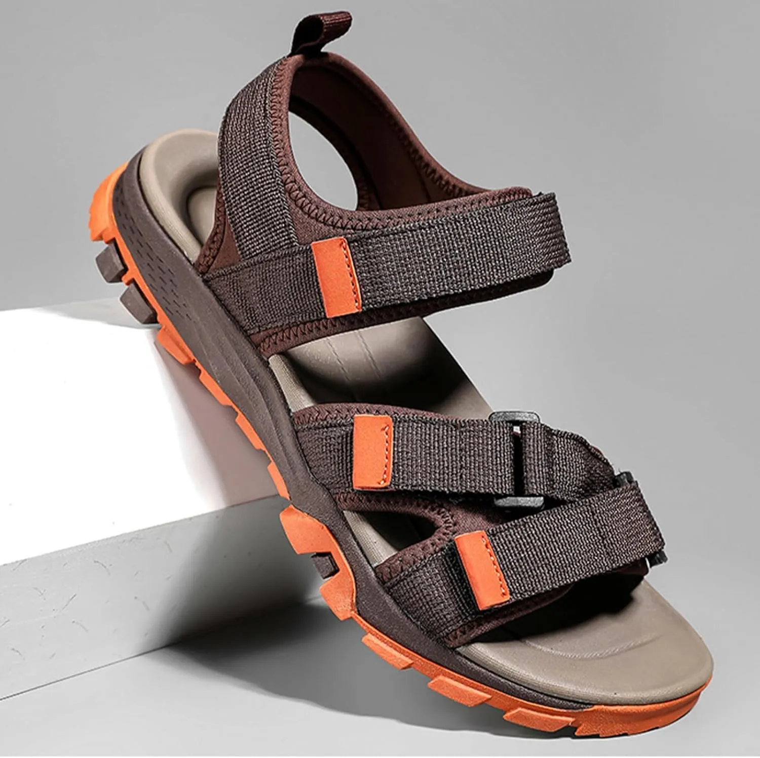 Men's Real Leather Open-Toe Sandals, Handmade Fashion Hiking Sandals, Hollow Out Backpacking Beach Shoes