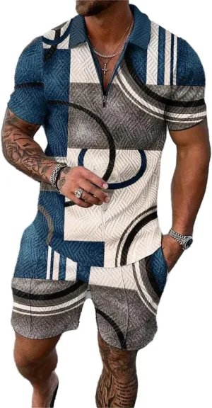 Men’s short sets outfits 2 piece Summer Tracksuit Short Sleeve Polo men's shirt and short sets summer outfits for men