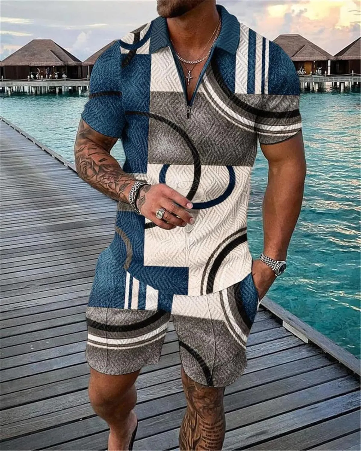 Men’s short sets outfits 2 piece Summer Tracksuit Short Sleeve Polo men's shirt and short sets summer outfits for men