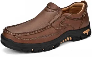 Men's Slip-On Leather Platform Walking Loafers Outdoor Lightweight Non-Slip Soft Sole Hiking Shoes Comfortable Work Office Moccasins Shoes