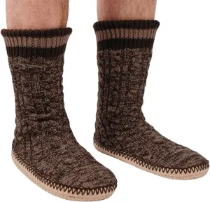 Men's Slipper Socks, Winter Cable Knit Non-Skid Warm Slipper Socks, Cozy Soft Indoor Socks with Fluffy Sherpa Lined