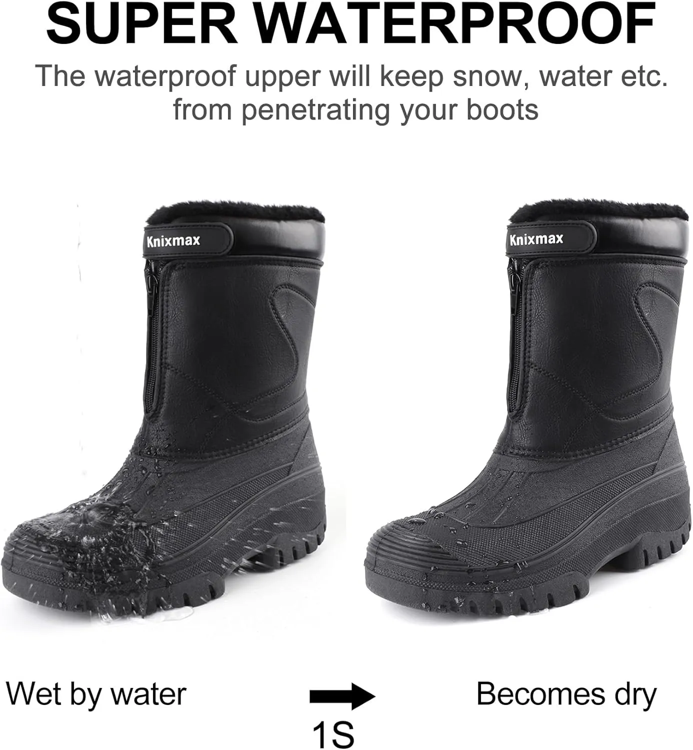 Men's Snow Boots Waterproof Warm Winter Boots Insulation Fashion Anti-Slip Boots Black