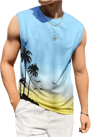Men's Tank Tops Summer Tropical Hawaiian Sleeveless Shirts Casual Beach Vacation Tank Shirts