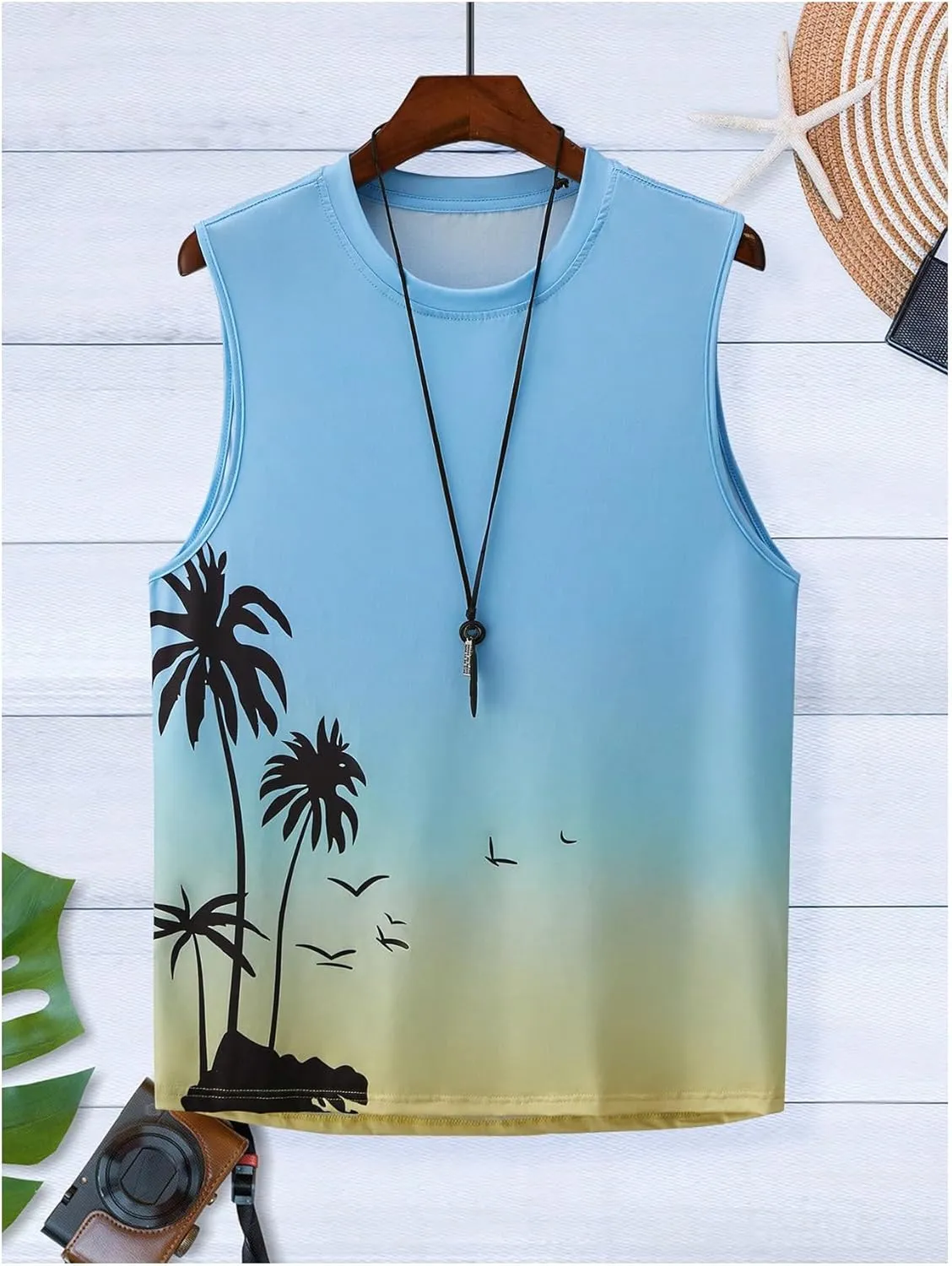 Men's Tank Tops Summer Tropical Hawaiian Sleeveless Shirts Casual Beach Vacation Tank Shirts