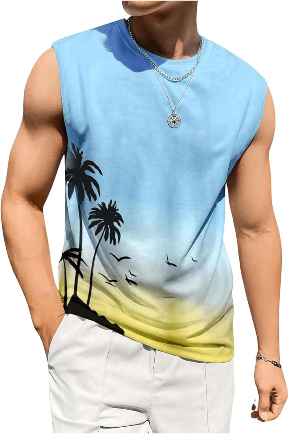 Men's Tank Tops Summer Tropical Hawaiian Sleeveless Shirts Casual Beach Vacation Tank Shirts