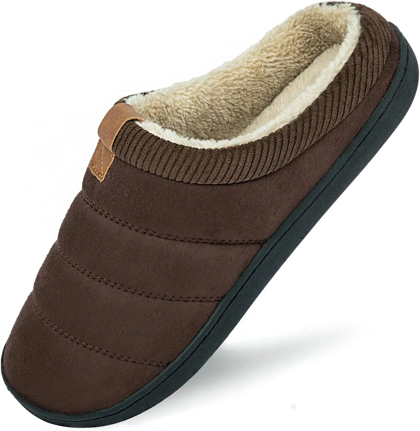 Men's Warm Memory Foam Slippers Suede Plush Shearling Lined Slip on Indoor Outdoor Clog House Shoes