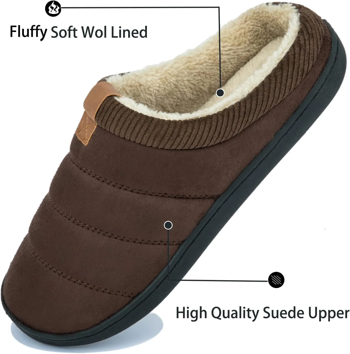 Men's Warm Memory Foam Slippers Suede Plush Shearling Lined Slip on Indoor Outdoor Clog House Shoes