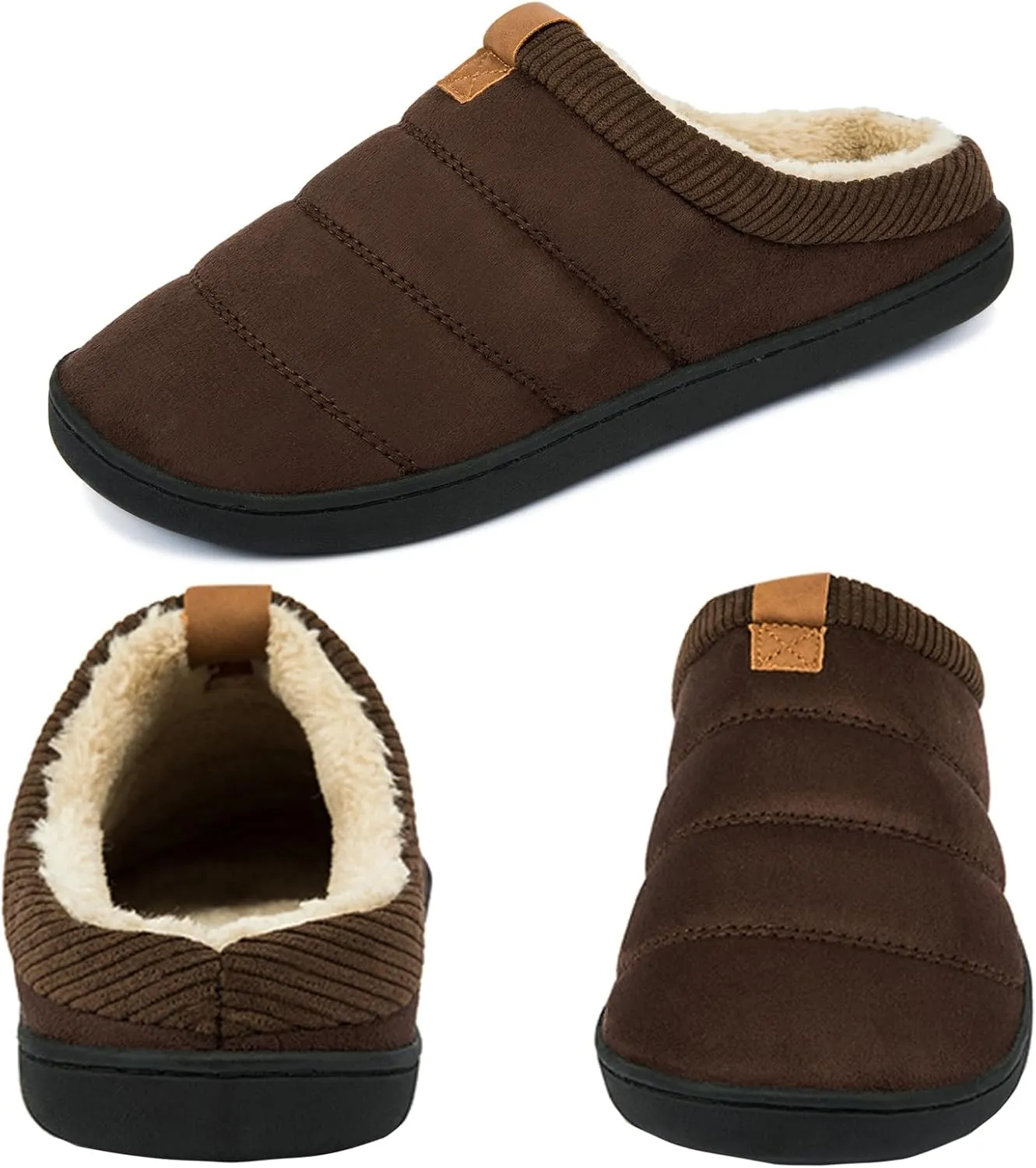 Men's Warm Memory Foam Slippers Suede Plush Shearling Lined Slip on Indoor Outdoor Clog House Shoes