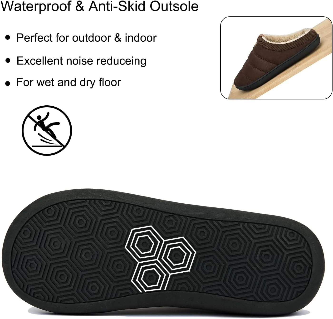 Men's Warm Memory Foam Slippers Suede Plush Shearling Lined Slip on Indoor Outdoor Clog House Shoes