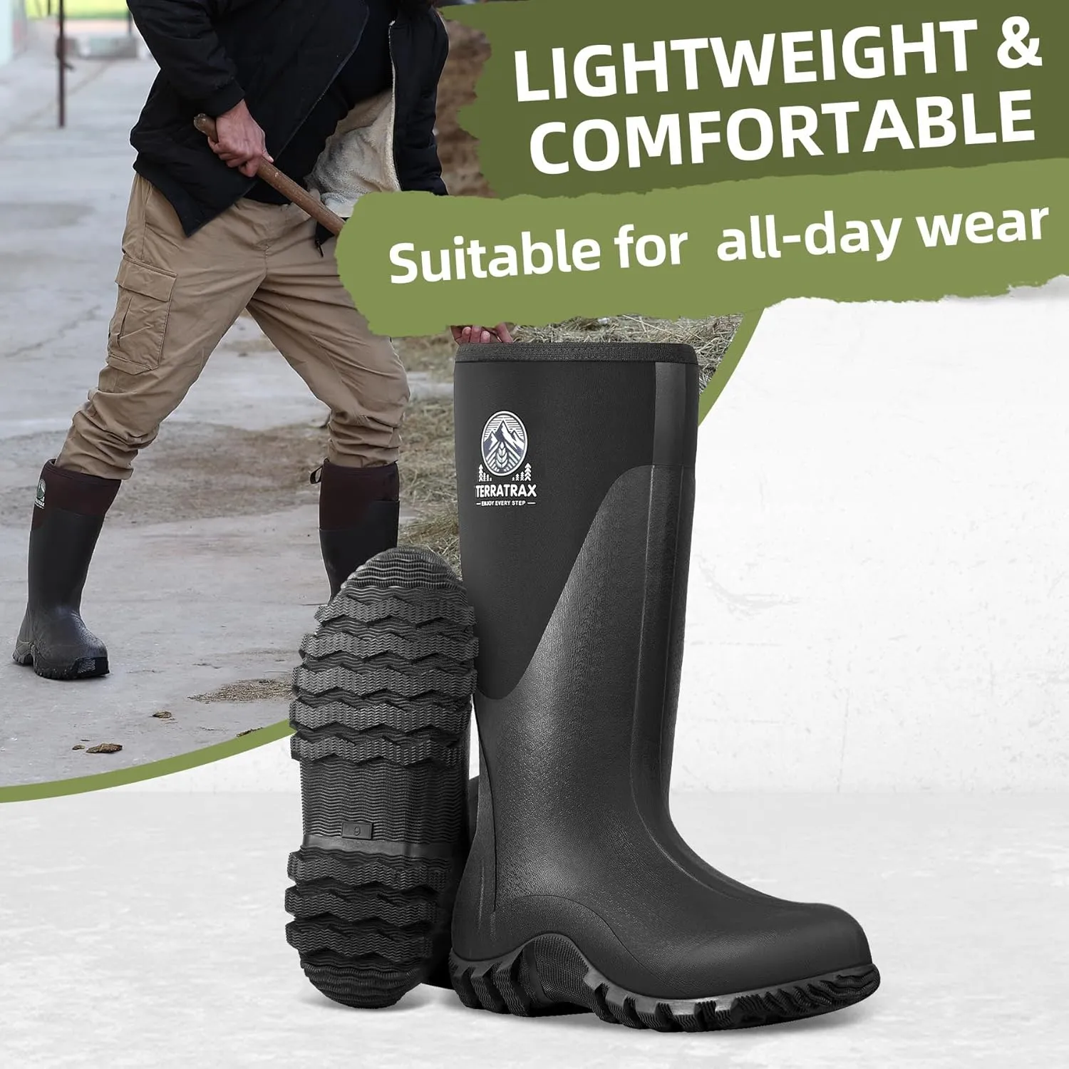 Men's Waterproof Rubber Muck Rain and Work Boot – Durable 6mm Neoprene Insulated, Ideal for Fishing Hunting & Farming