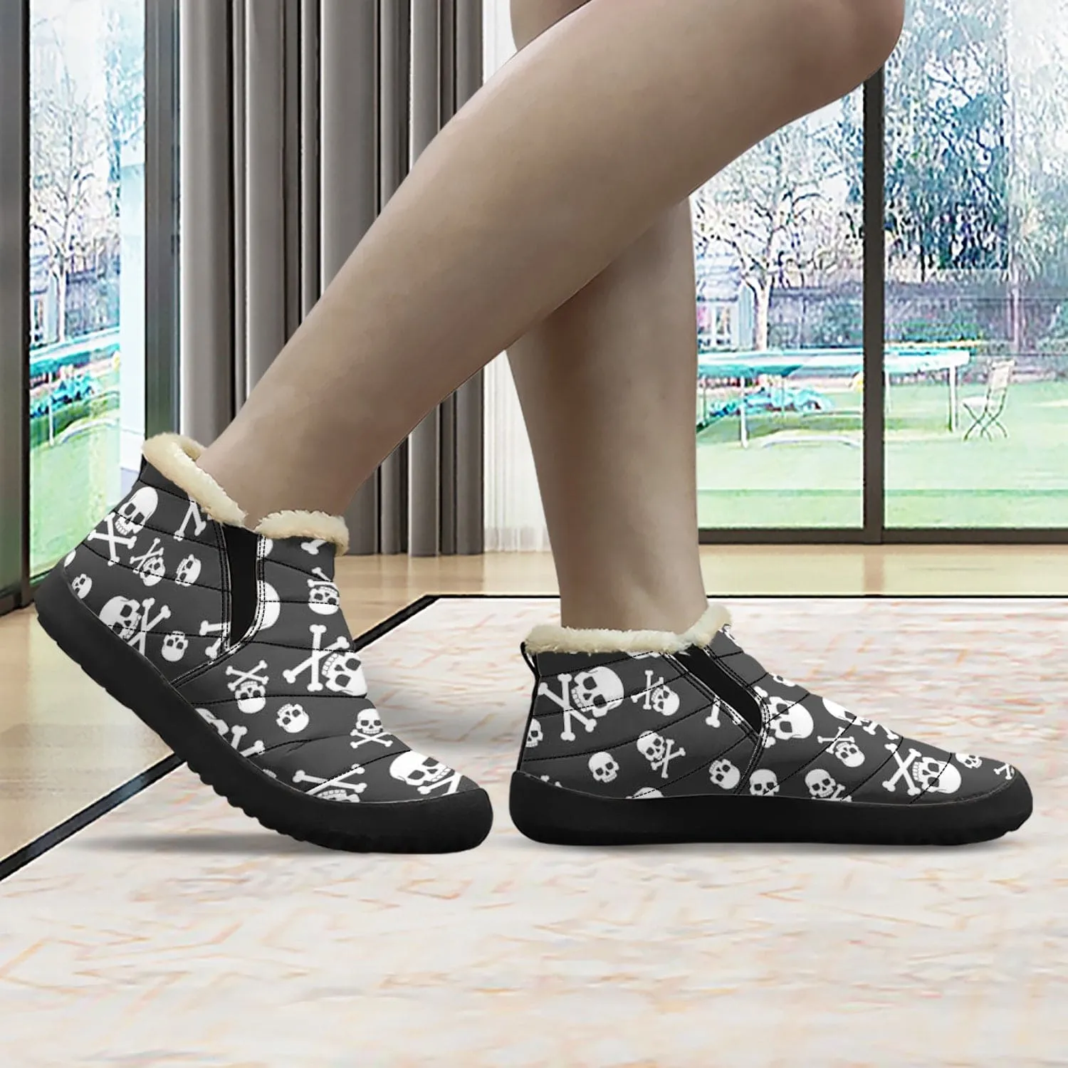 Men's White Skulls Casual Cotton-pad Fur Shoes
