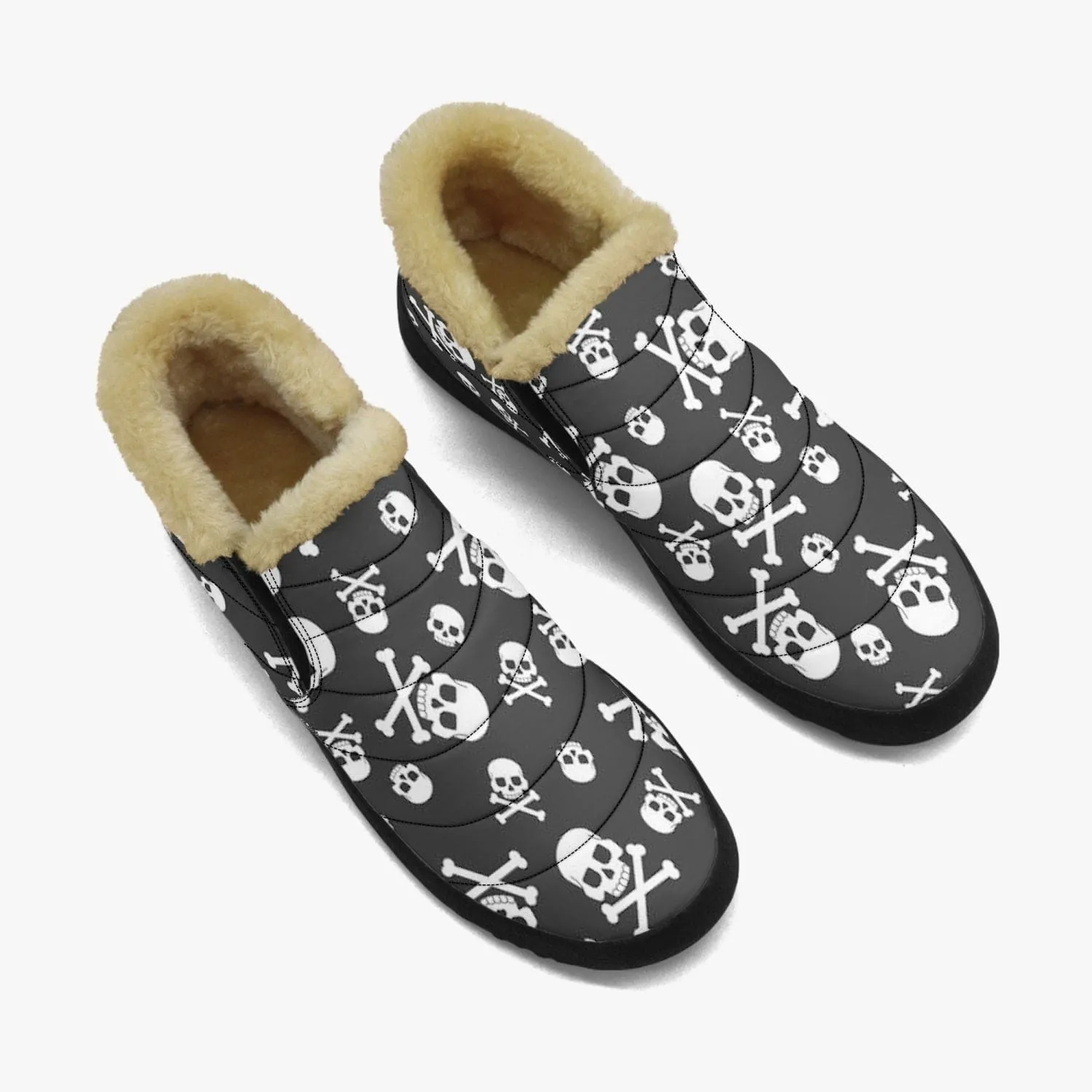 Men's White Skulls Casual Cotton-pad Fur Shoes