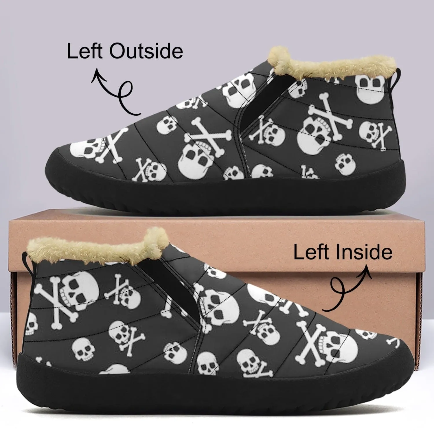 Men's White Skulls Casual Cotton-pad Fur Shoes
