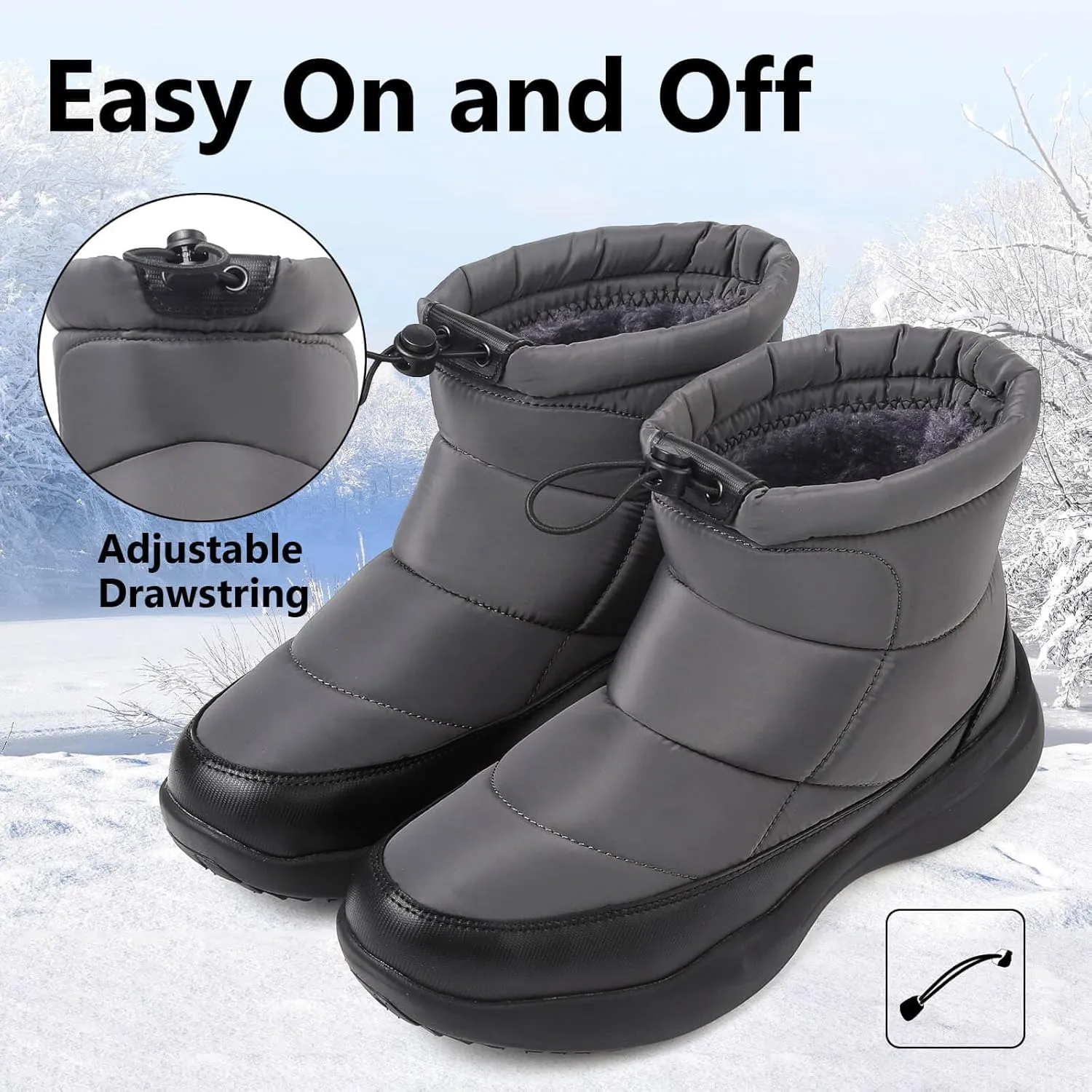 Men's Winter Snow Boots Warm Fur Lined Waterproof Anti Slip Warm Boots Outdoor Walking Boots Comfortable and Lightweight Ankle Boots for Men