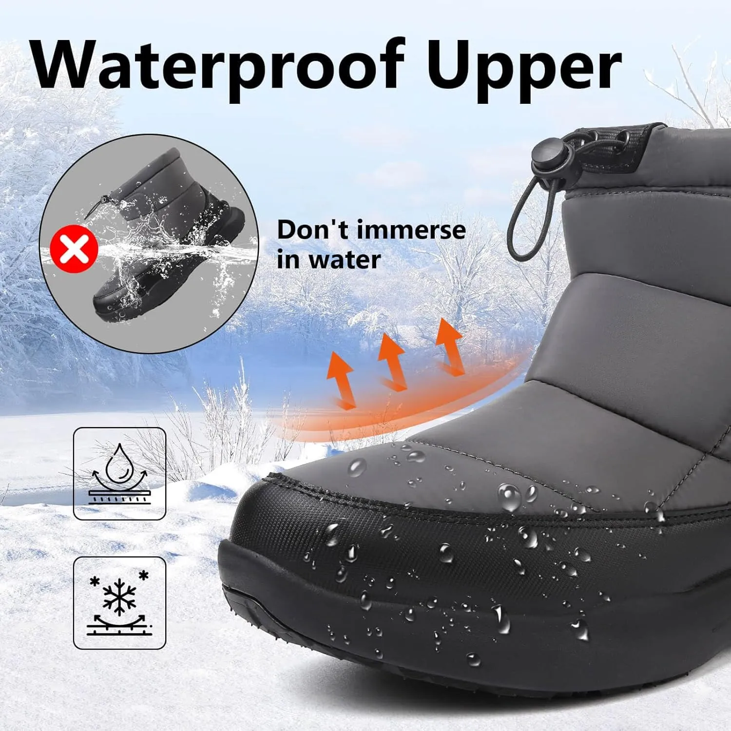 Men's Winter Snow Boots Warm Fur Lined Waterproof Anti Slip Warm Boots Outdoor Walking Boots Comfortable and Lightweight Ankle Boots for Men