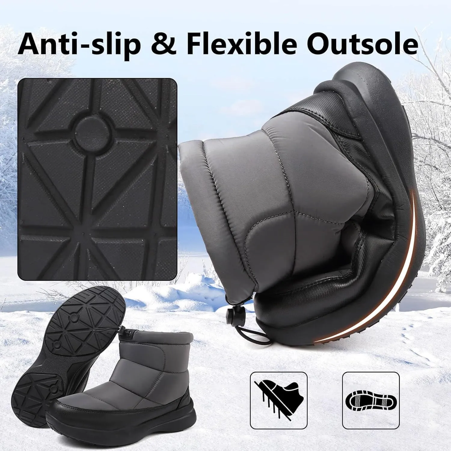 Men's Winter Snow Boots Warm Fur Lined Waterproof Anti Slip Warm Boots Outdoor Walking Boots Comfortable and Lightweight Ankle Boots for Men