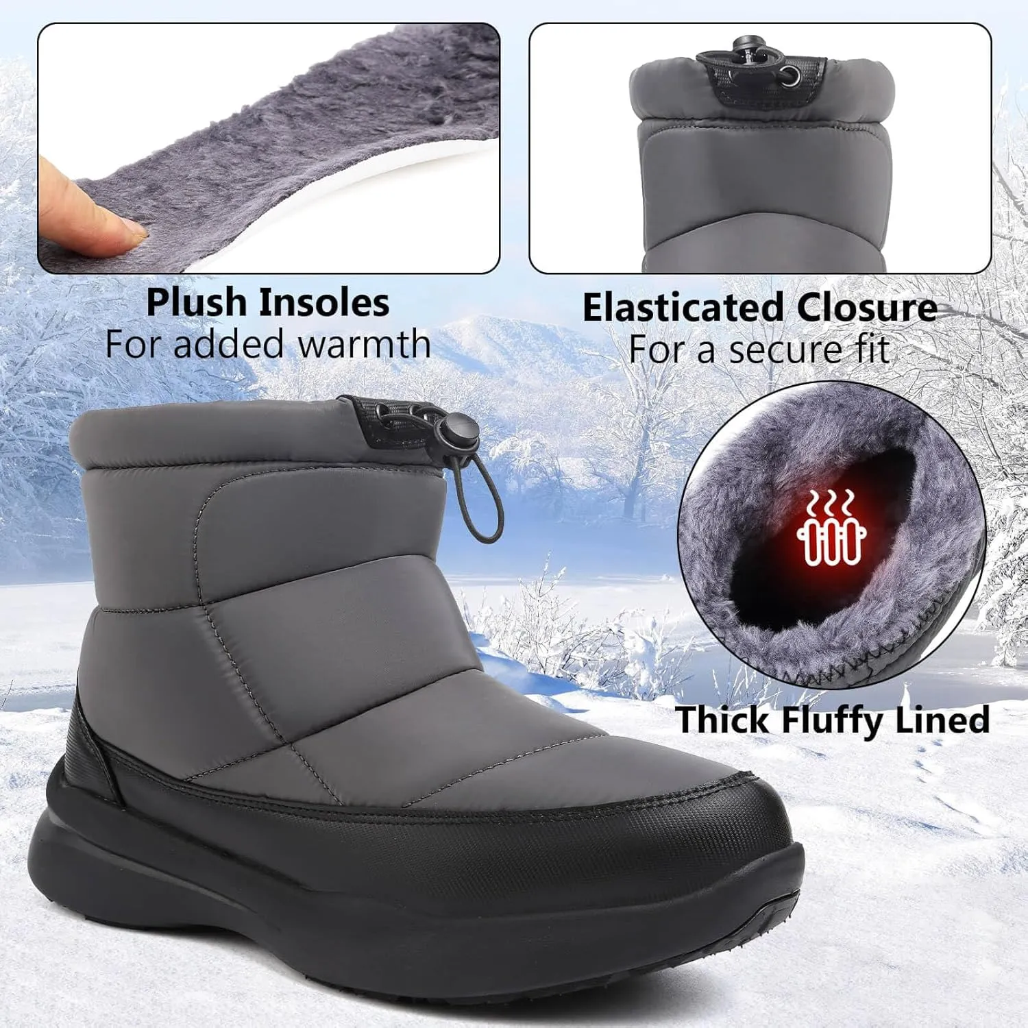 Men's Winter Snow Boots Warm Fur Lined Waterproof Anti Slip Warm Boots Outdoor Walking Boots Comfortable and Lightweight Ankle Boots for Men
