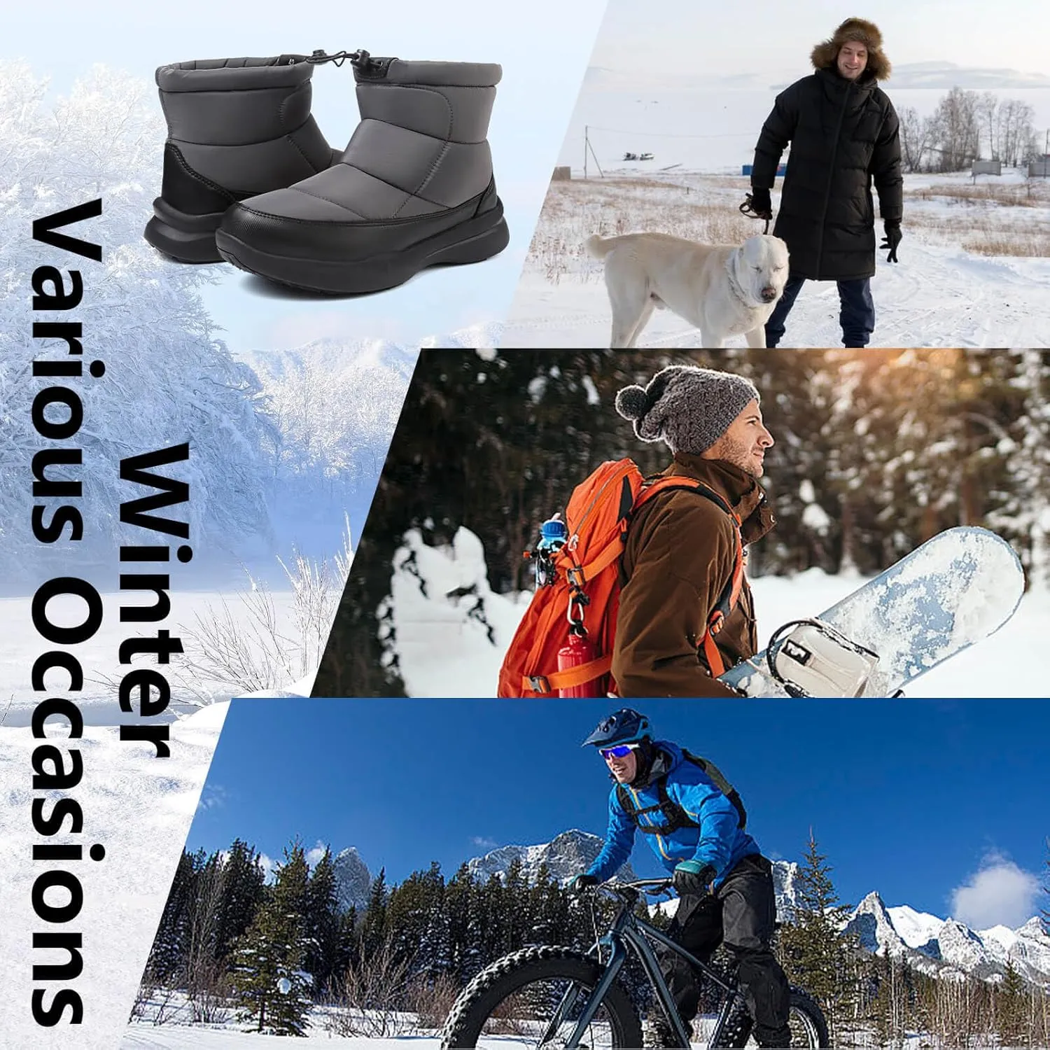 Men's Winter Snow Boots Warm Fur Lined Waterproof Anti Slip Warm Boots Outdoor Walking Boots Comfortable and Lightweight Ankle Boots for Men