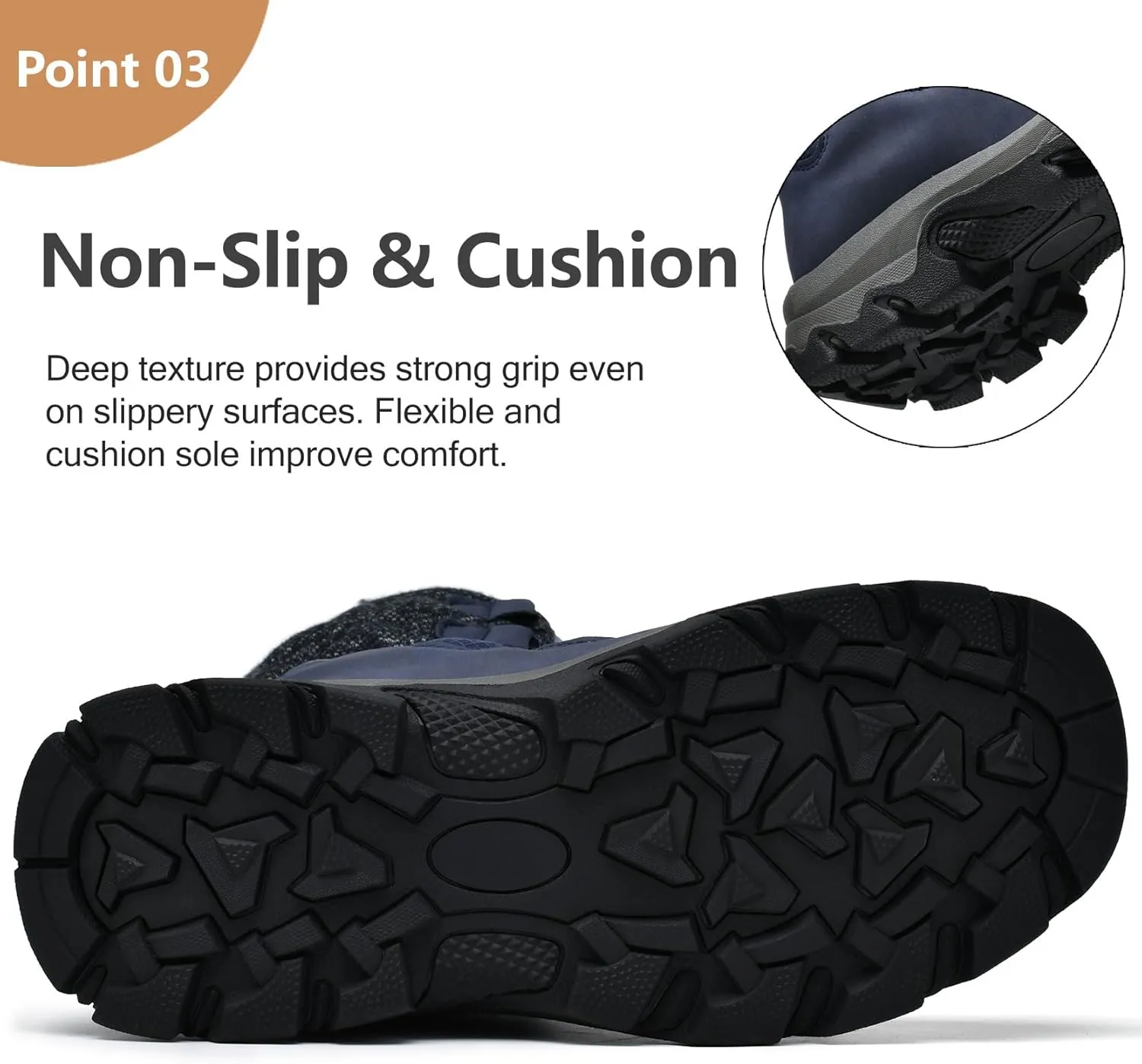 Men's Winter Snow Boots Water Resistant Non Slip Warm Outdoor Lightweight Comfortable Durable 7.1 IN Height Hiking Shoes