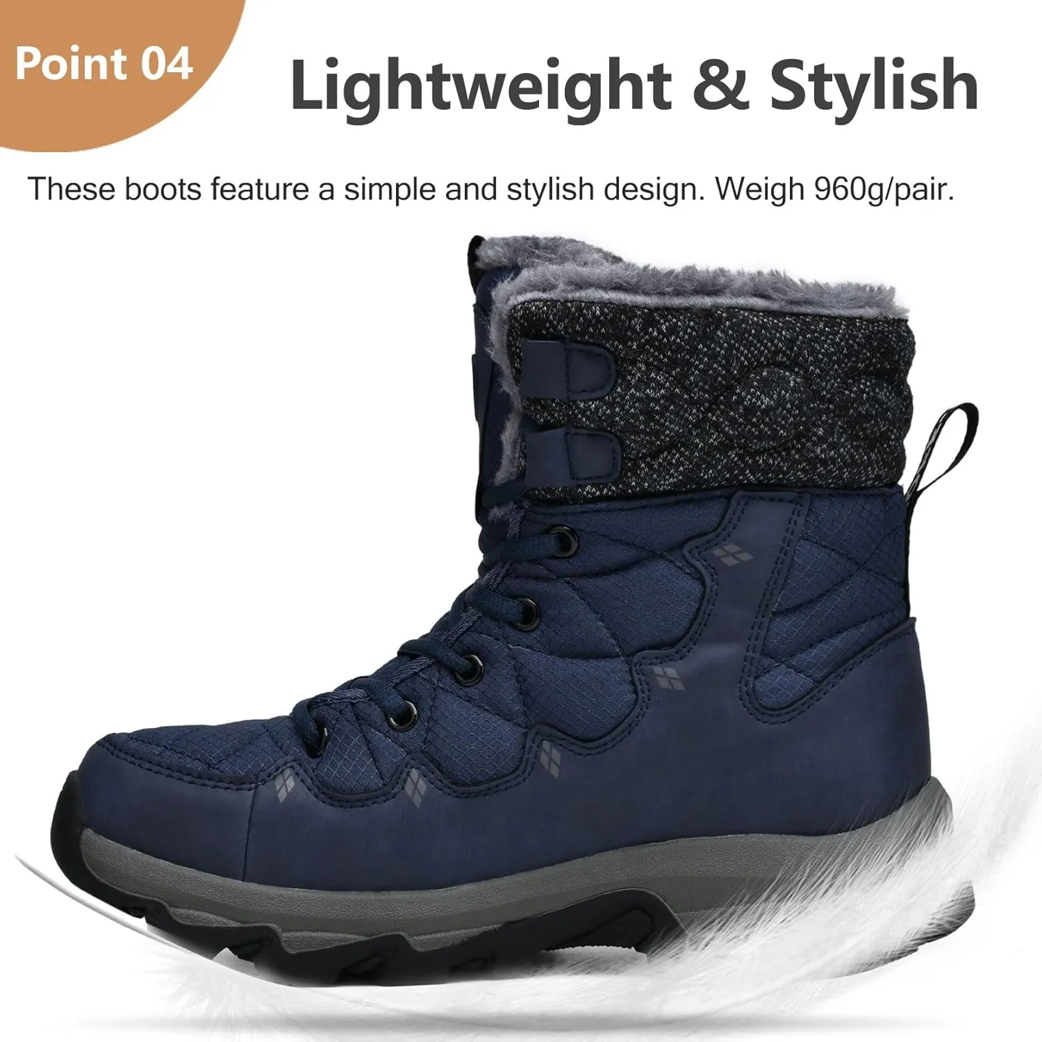 Men's Winter Snow Boots Water Resistant Non Slip Warm Outdoor Lightweight Comfortable Durable 7.1 IN Height Hiking Shoes