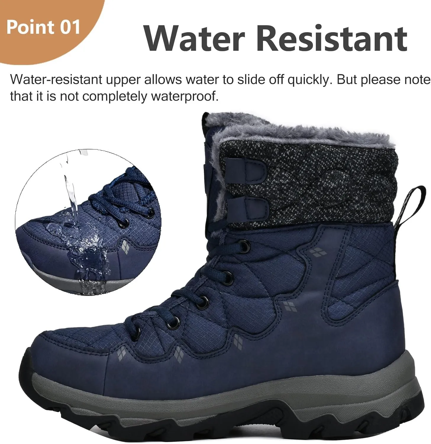 Men's Winter Snow Boots Water Resistant Non Slip Warm Outdoor Lightweight Comfortable Durable 7.1 IN Height Hiking Shoes