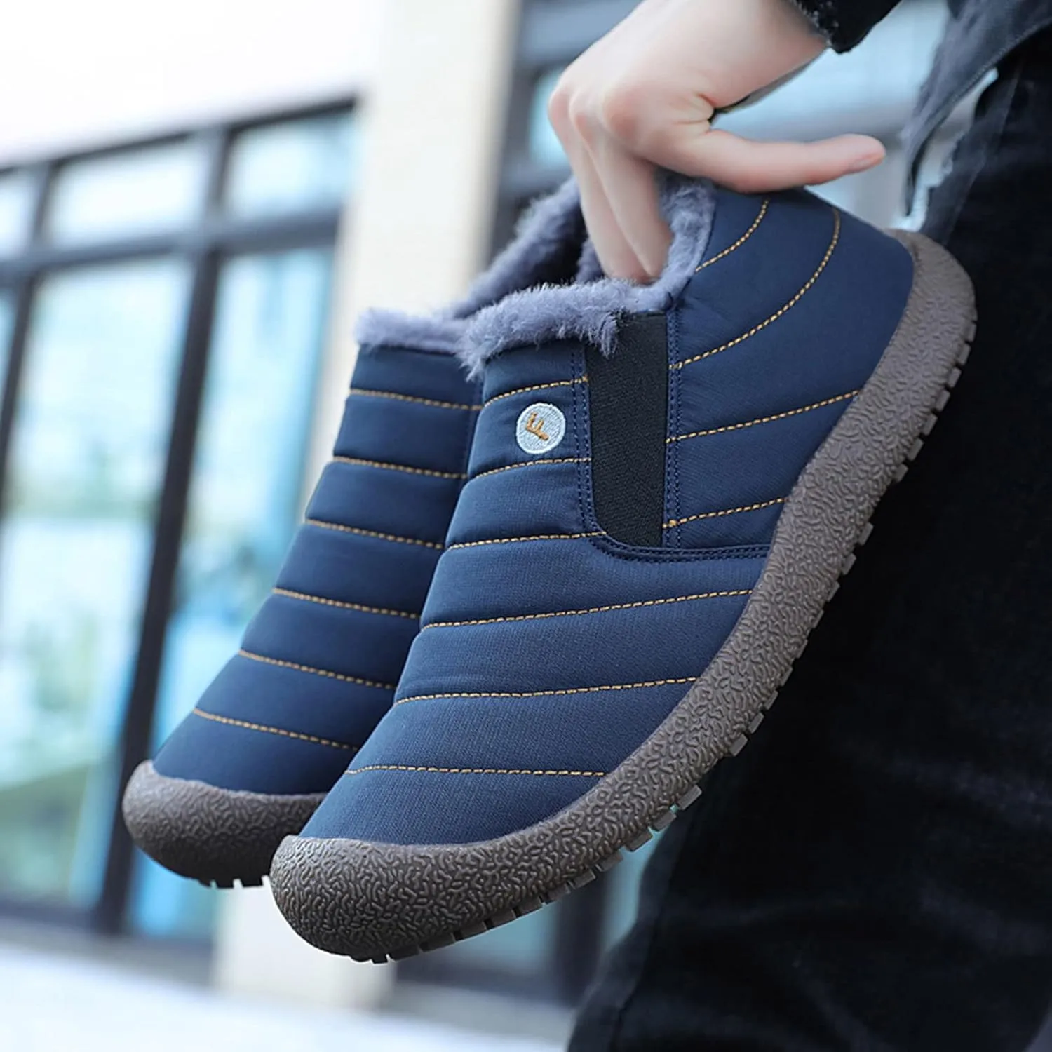 Men's Womens Waterproof Warm Plush Lined Outdoor Snow Ankle Boots Anti Slip Slip On Lightweight Winter Loafers Shoes