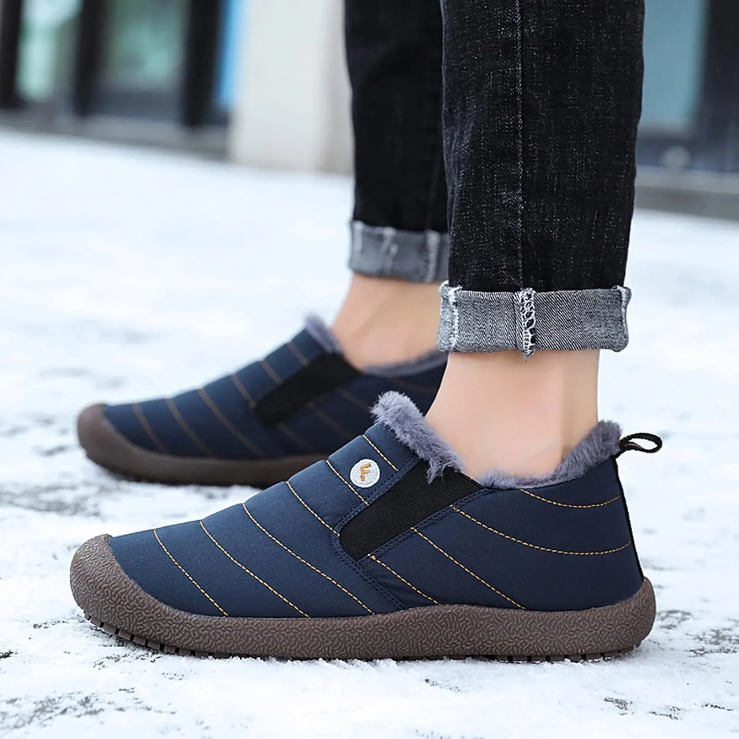 Men's Womens Waterproof Warm Plush Lined Outdoor Snow Ankle Boots Anti Slip Slip On Lightweight Winter Loafers Shoes