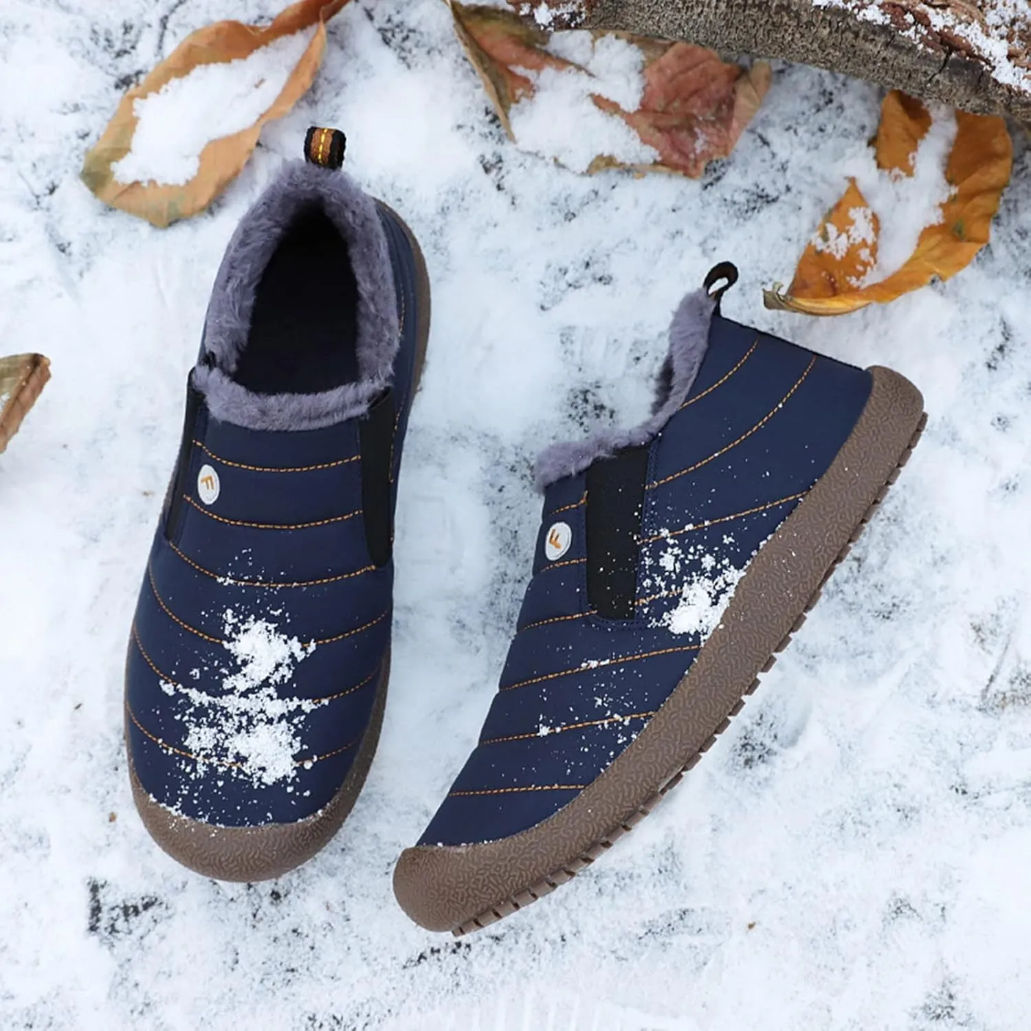 Men's Womens Waterproof Warm Plush Lined Outdoor Snow Ankle Boots Anti Slip Slip On Lightweight Winter Loafers Shoes